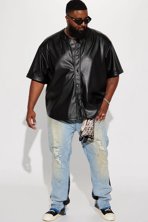 Homerun Faux Leather Short Sleeve Jersey - Black
