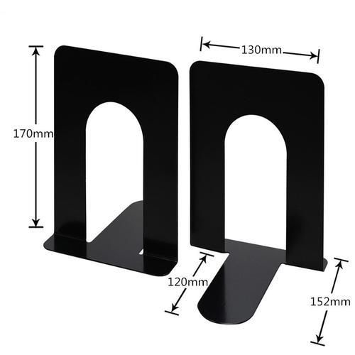 1 Pairs Metal Bookends Nonskid Heavy Duty Book Ends Supports For Books DVDs Magazines (Black)