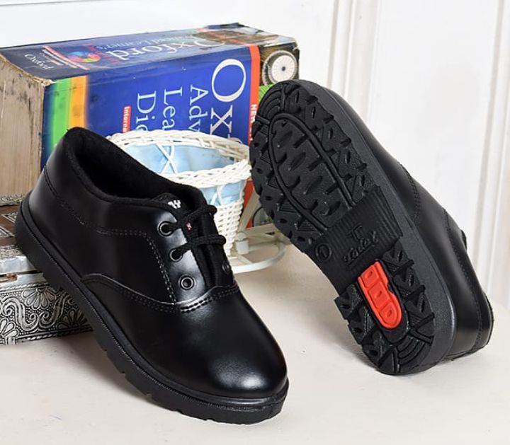 Boys Lace Up School Shoes With Socks - Black