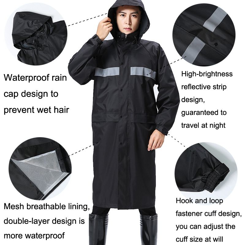 X18 Siamese Raincoat Outdoor Adult Reflective Riding Raincoat-Black