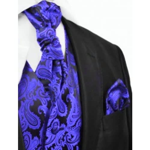 Paisley Floral Waistcoat With Hanky Set  - Purple