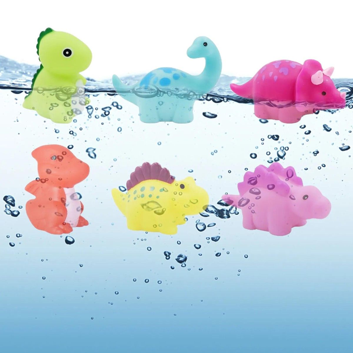 6pcs Cute Dinosaur Bathtub Birthday Toddler Swimming Pool Shower Vinyl Baby Bath Toy LED Light Up Waterproof Cartoon Floating