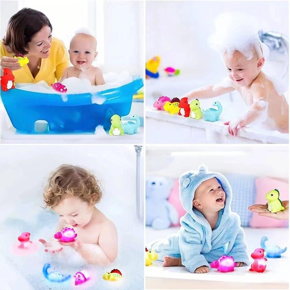 6pcs Cute Dinosaur Bathtub Birthday Toddler Swimming Pool Shower Vinyl Baby Bath Toy LED Light Up Waterproof Cartoon Floating