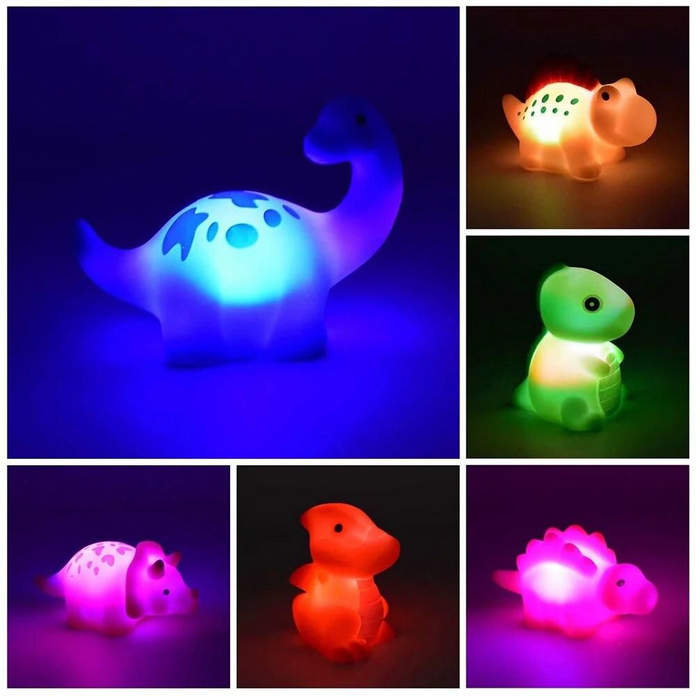 6pcs Cute Dinosaur Bathtub Birthday Toddler Swimming Pool Shower Vinyl Baby Bath Toy LED Light Up Waterproof Cartoon Floating