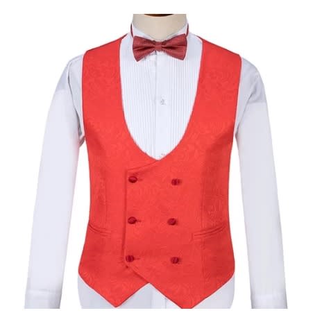 Men's Double Breasted Waistcoat  - Red