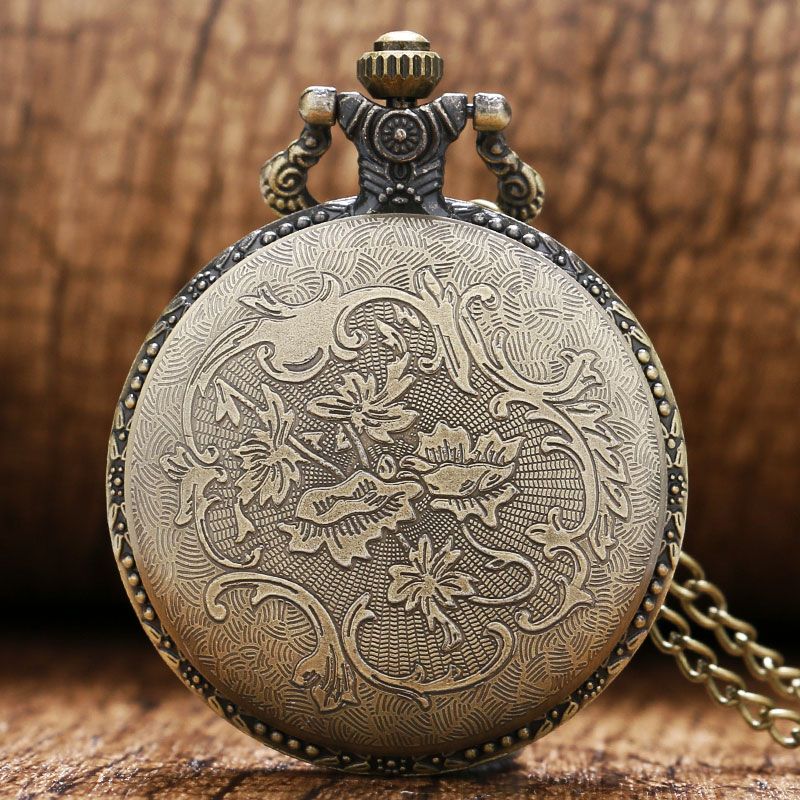 Quartz Pocket Watch Necklace Bronze Pendant Clock