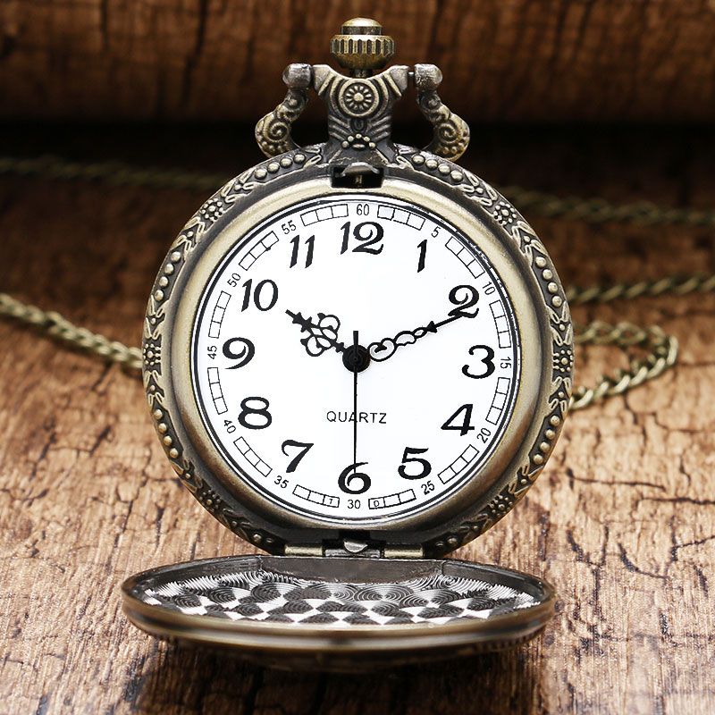 Quartz Pocket Watch Necklace Bronze Pendant Clock
