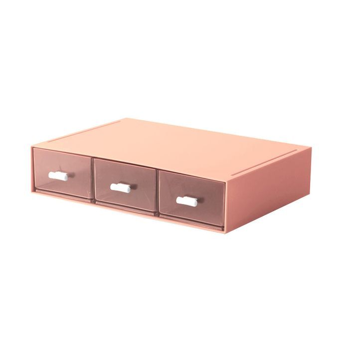 Office Desktop Drawer Organizer Counter ABS Storage Coral Pink 3 Grid
