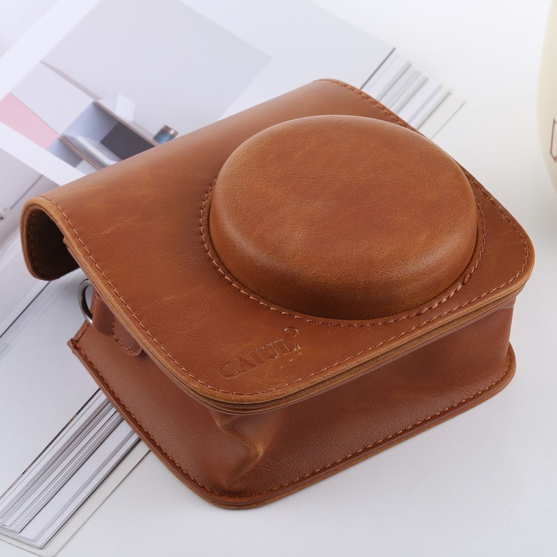 Retro Style Full Body Camera PU Leather Case Bag With Strap For FUJIFILM Instax Mini 9 / Mini 8+ / Mini 8(Brown)
