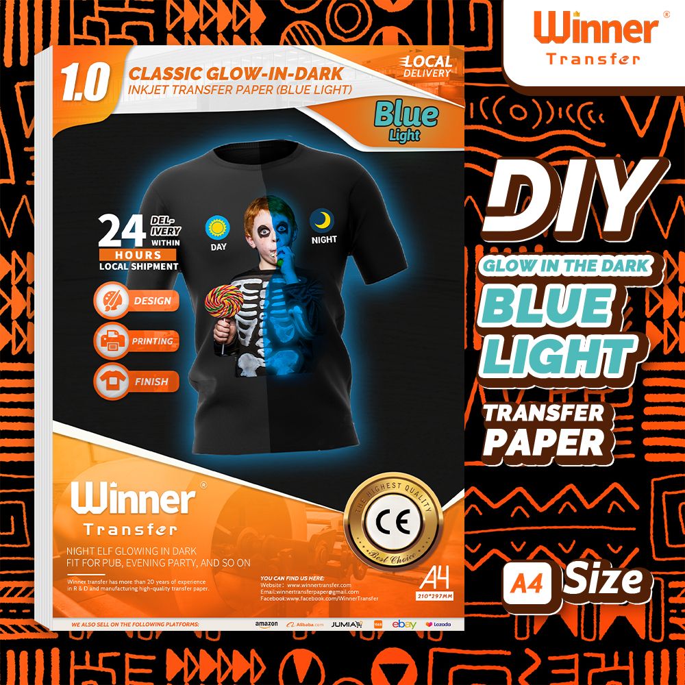 Luminous Bleu Light 5 Sheets Iron On Heat Transfer Paper Printable Vinyl  For Light & Dark Fabric
