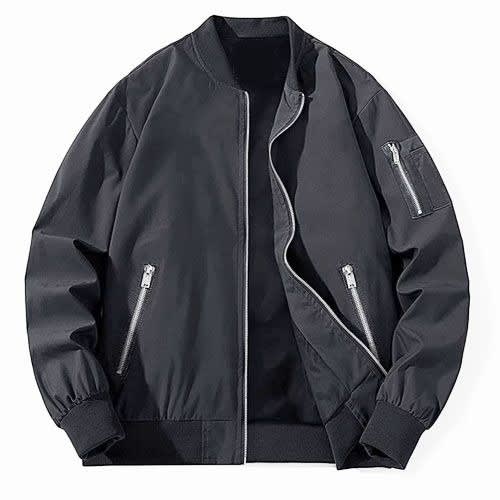 Unisex Multi Zipper Black Bomber Jacket