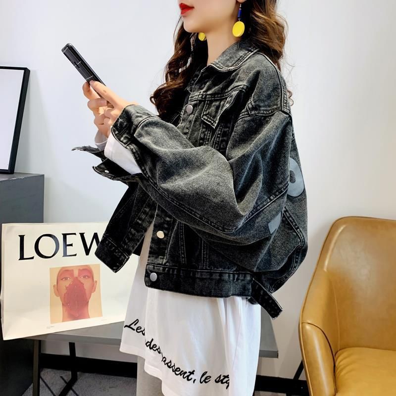 Loose Short Batwing Sleeve Denim Jacket for Women 2020 Spring New Korean Style Online Influencer Pop Denim Jacket Trendy Women