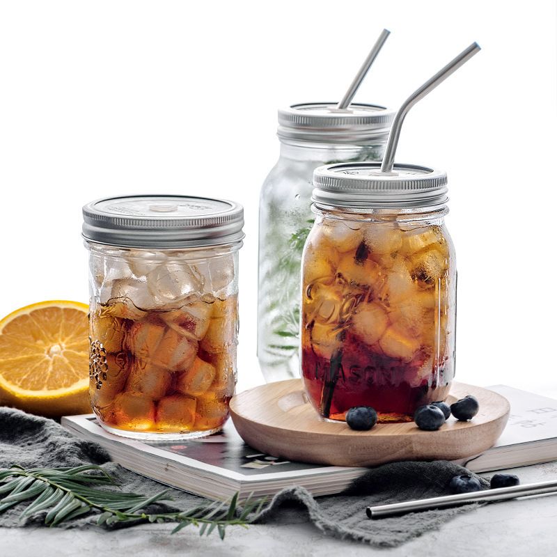 Large Size Glass Mason Jar Beverage Mug With Lid Kitchen