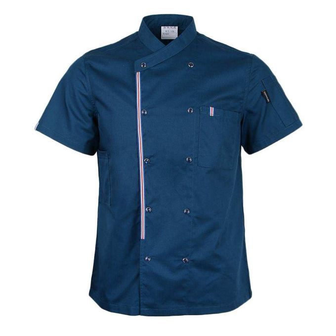 Unisex Chef Jackets Uniform Short Sleeves Shirt Hotel Restaurant Blue