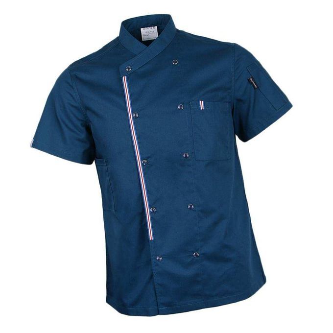 Unisex Chef Jackets Uniform Short Sleeves Shirt Hotel Restaurant Blue