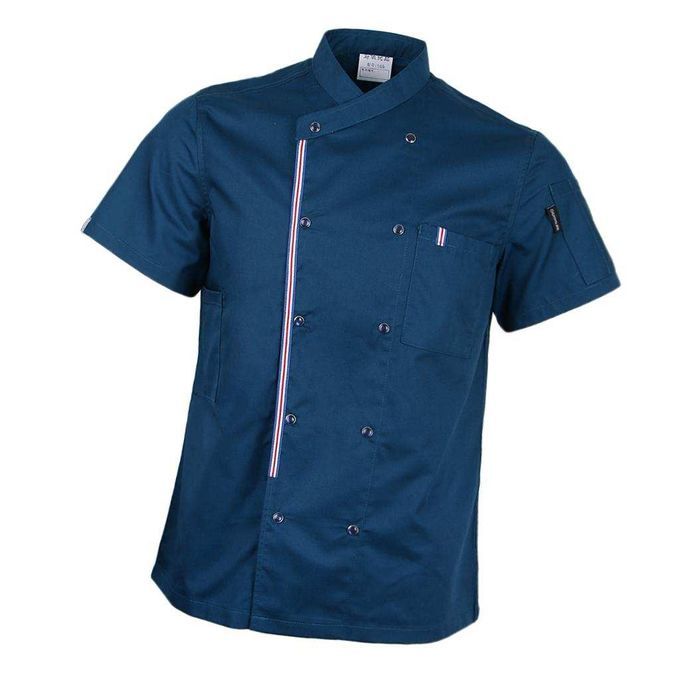 Unisex Chef Jackets Uniform Short Sleeves Shirt Hotel Restaurant Blue
