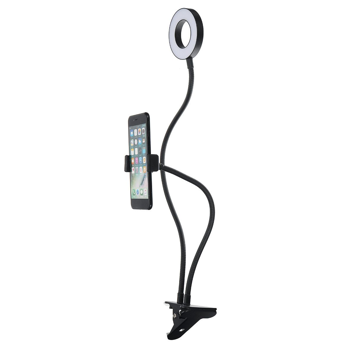 Portable Ringlight 9cm LED Dimmable USB Ring Light 360°Rotatable With Long Flexible Arm Selfie Holder For Vlog Video Beauty Makeup Video Live Portrait Tiktok Phone Photography Black