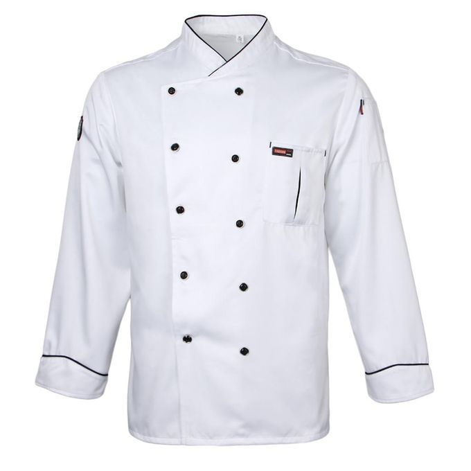 2X Piping Chef Jacket Coat Uniform Long Sleeve Hotel Kitchen Apparel L