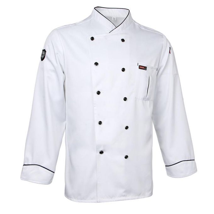 2X Piping Chef Jacket Coat Uniform Long Sleeve Hotel Kitchen Apparel L