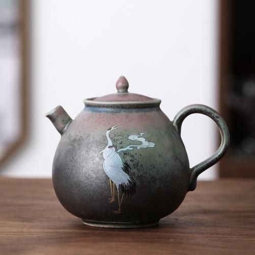 Ceramic Tea Pot Kettle Jingdezhen Handmade Retro Chinese Teapot Stoneware Kiln Changing Color Kung Fu Tea Set