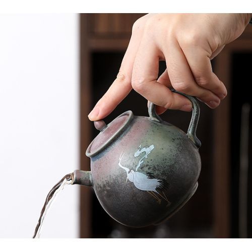 Ceramic Tea Pot Kettle Jingdezhen Handmade Retro Chinese Teapot Stoneware Kiln Changing Color Kung Fu Tea Set