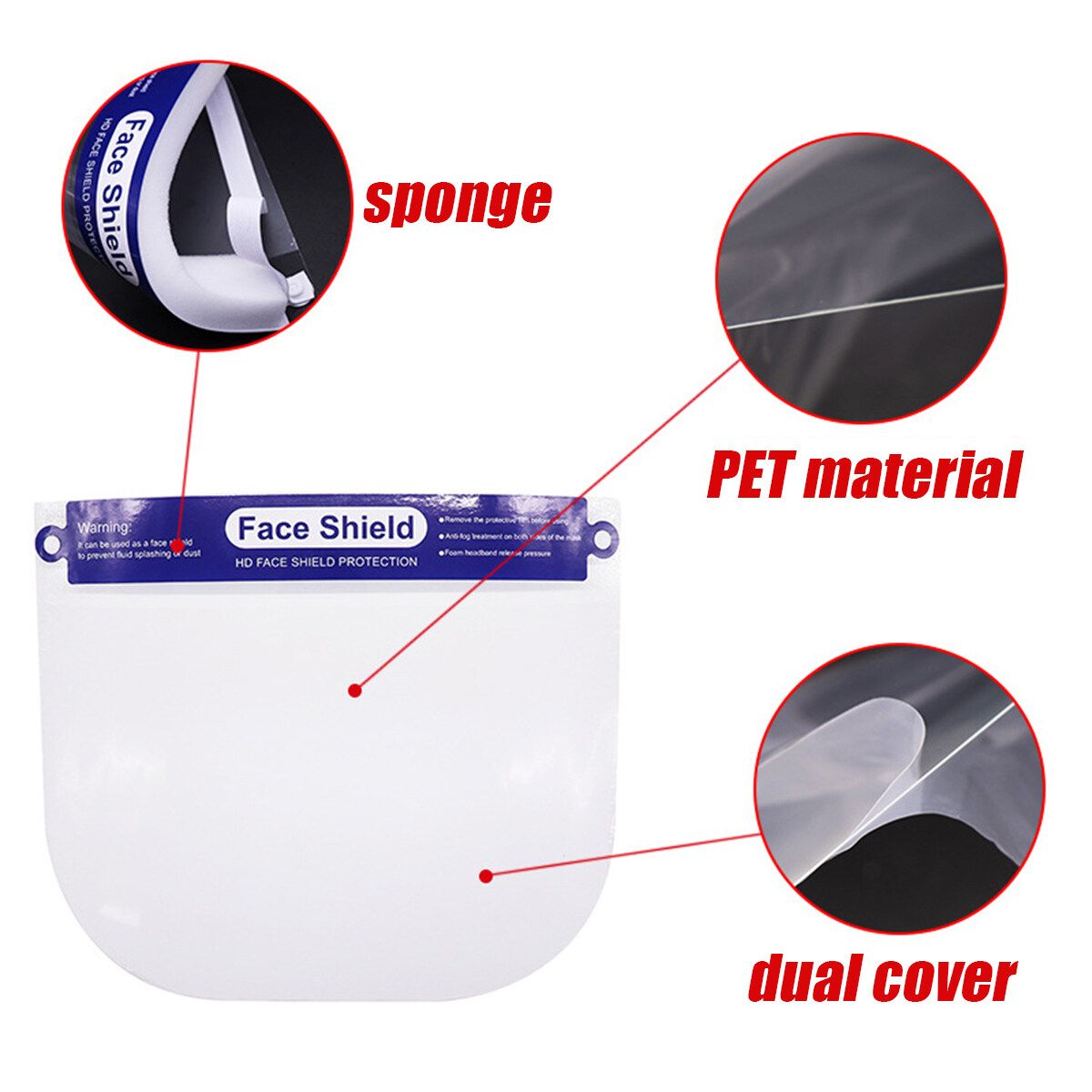 2PCS Transparent Adjustable Full Face Clear Protective Film Shield Plastic Anti-fog Safety