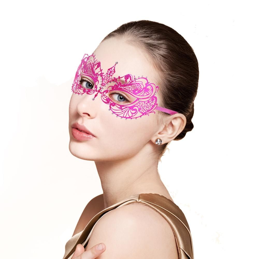 FESTNIGHT Elegant Rose Laser Cut Metal Half Mask with Rhinestones Masquerade Ball Halloween Mask Fancy Gift