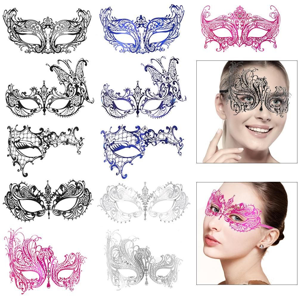 FESTNIGHT Elegant Rose Laser Cut Metal Half Mask with Rhinestones Masquerade Ball Halloween Mask Fancy Gift