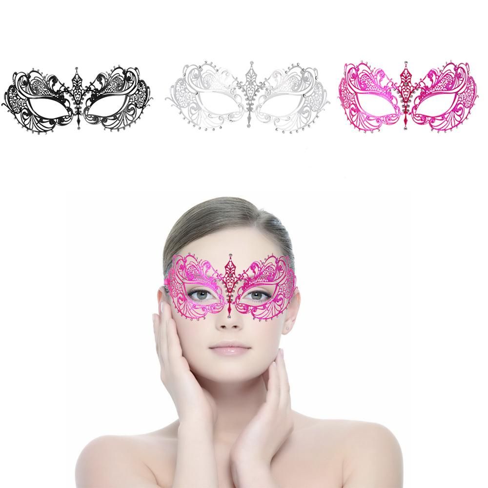 FESTNIGHT Elegant Rose Laser Cut Metal Half Mask with Rhinestones Masquerade Ball Halloween Mask Fancy Gift