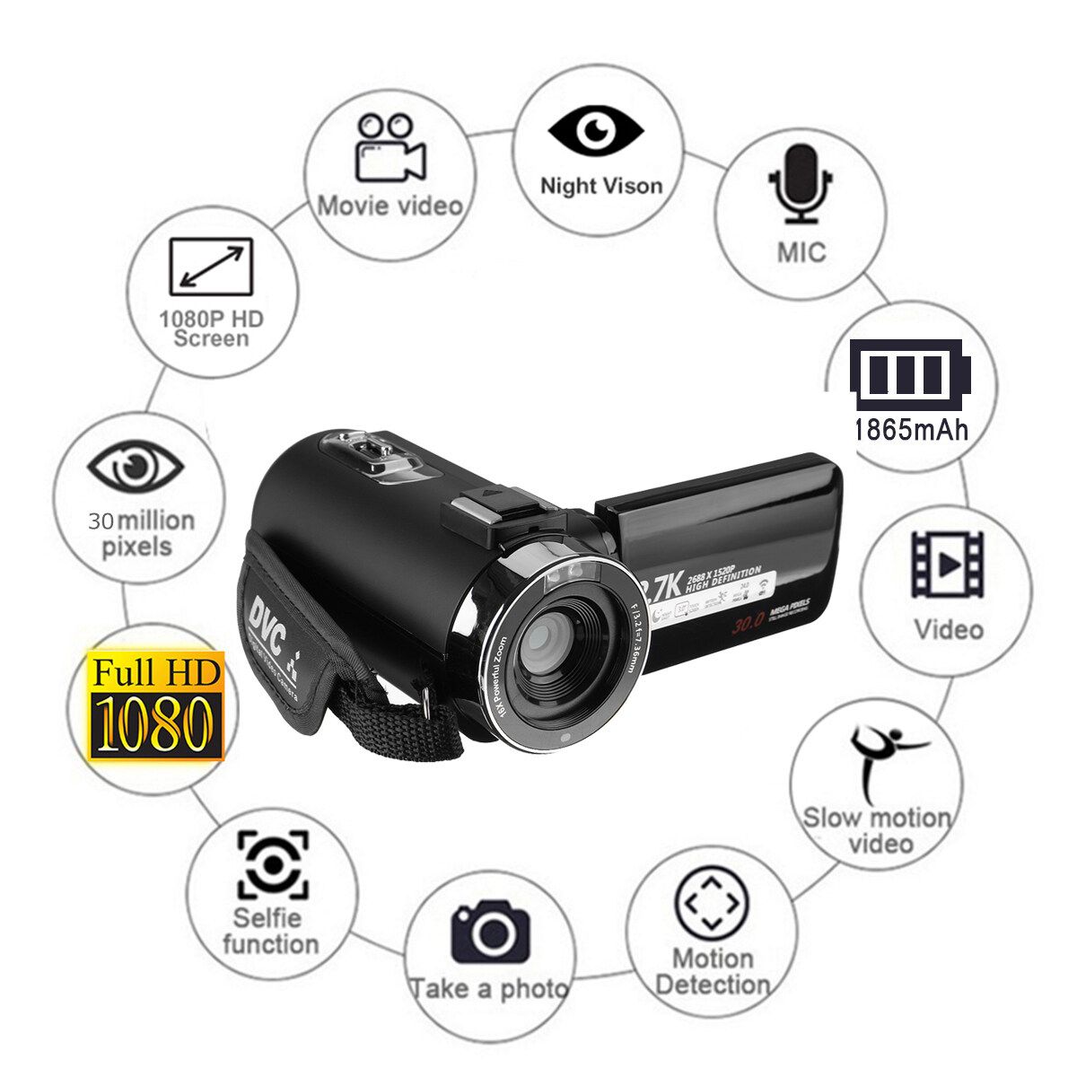 1080P HD 30.0MP Touch Screen Camcorder Video Camera Ultra Wi-Fi Digital Camera Night Vision 16X Digital Zoom Recorder With/ Without External Microphone Camera And Microphone