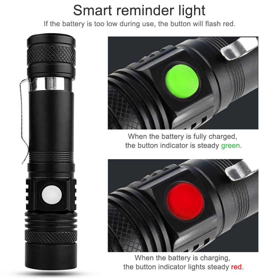 Powerful Led Flashlight Usb Rechargeable Zoom Torch