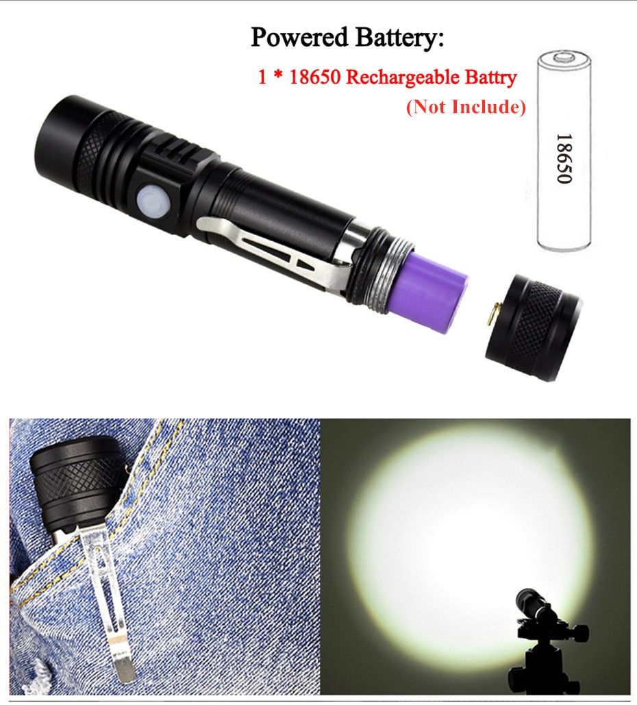 Powerful Led Flashlight Usb Rechargeable Zoom Torch