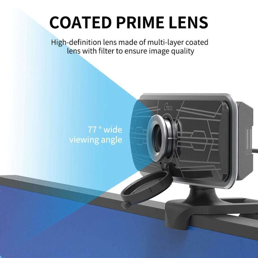 Gsou T16S 1080P HD USB Webcam Conference Live 77° Wide Angle Computer Camera Built-in Digital Microphone For PC Laptop