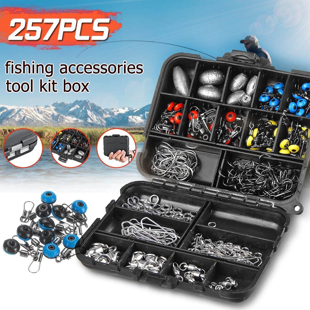 257Pcs Accessories Tackle Kit Jig Hooks Sinkers Swivels For Freshwater