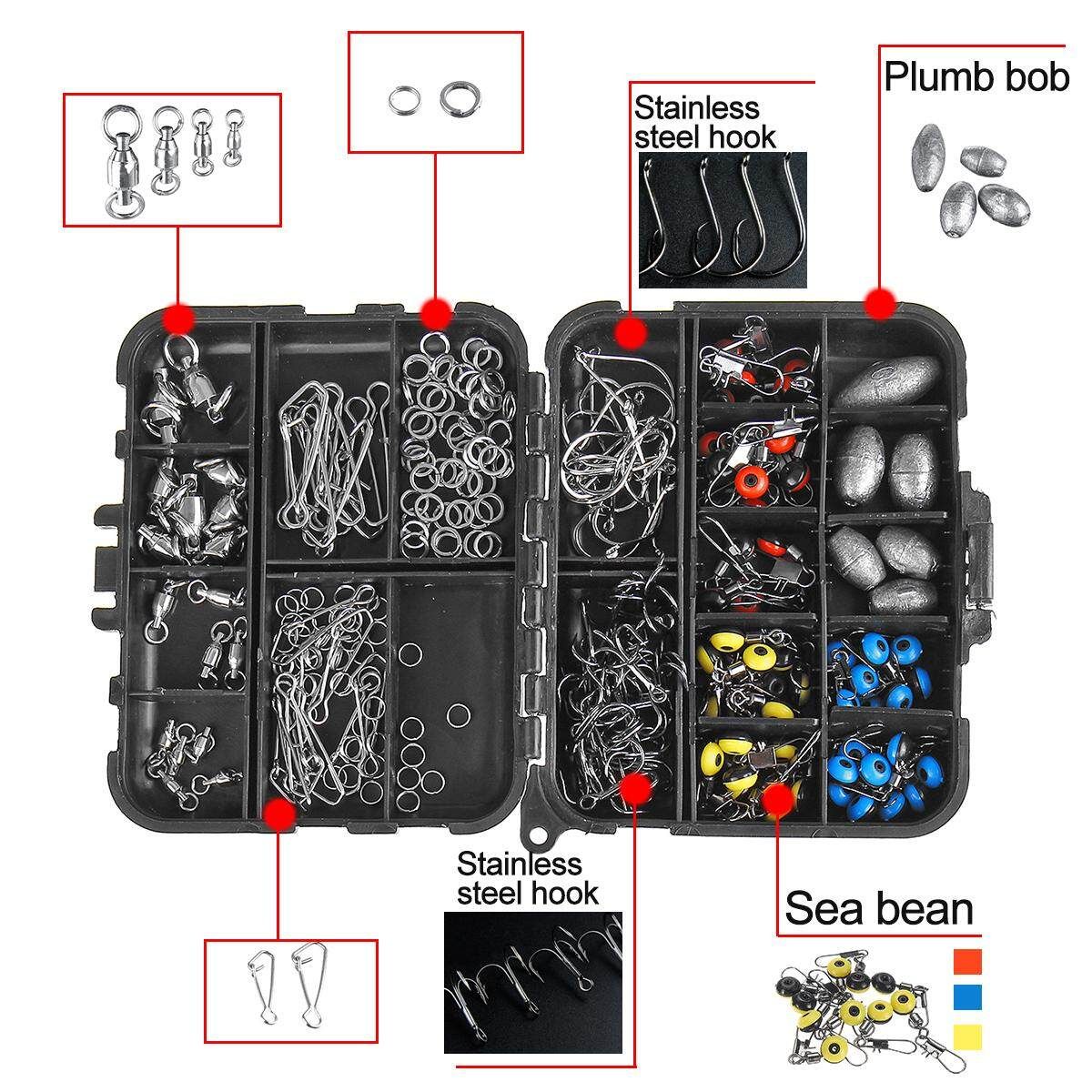 257Pcs Accessories Tackle Kit Jig Hooks Sinkers Swivels For Freshwater