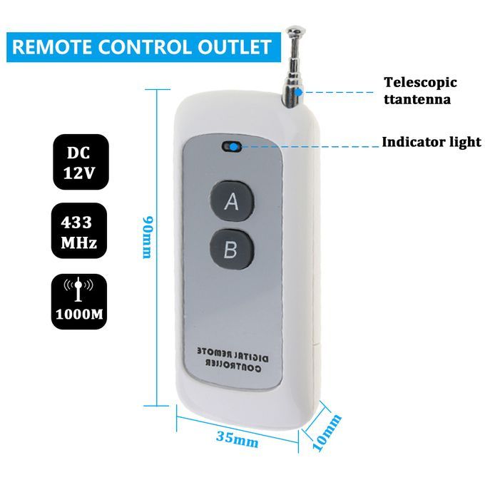 2x 1000M DC12V 433MHz 10A 1 CH RF Wireless Remote Control Switch