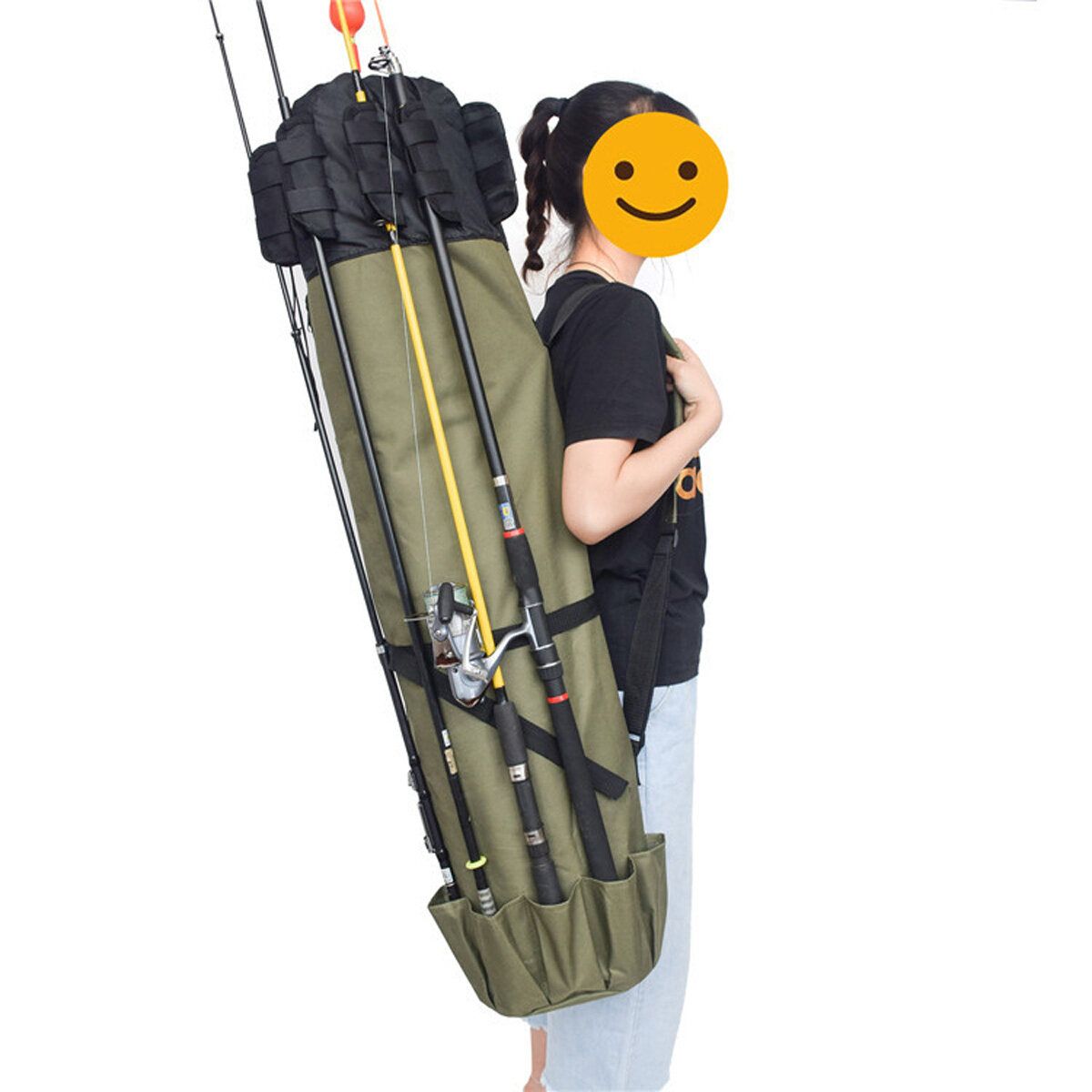 125cm Portable Folding Holder Rod Bag 600D Pole Case Carry Storage Travel Shoulder Tackle Tube, Holds 5 Poles & Tackle Khaki