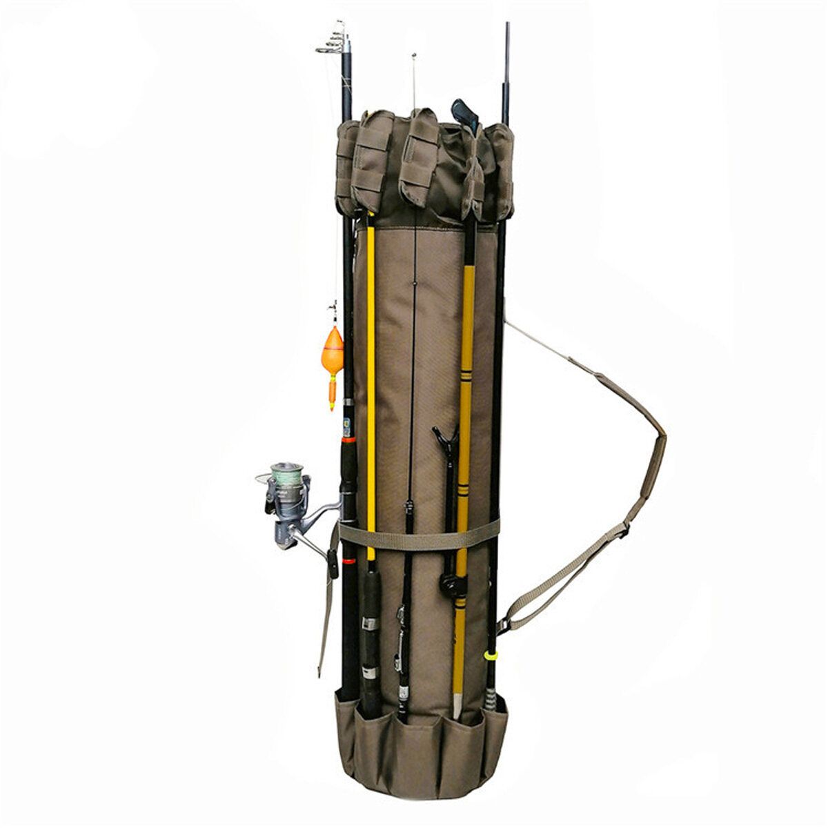 125cm Portable Folding Holder Rod Bag 600D Pole Case Carry Storage Travel Shoulder Tackle Tube, Holds 5 Poles & Tackle Khaki