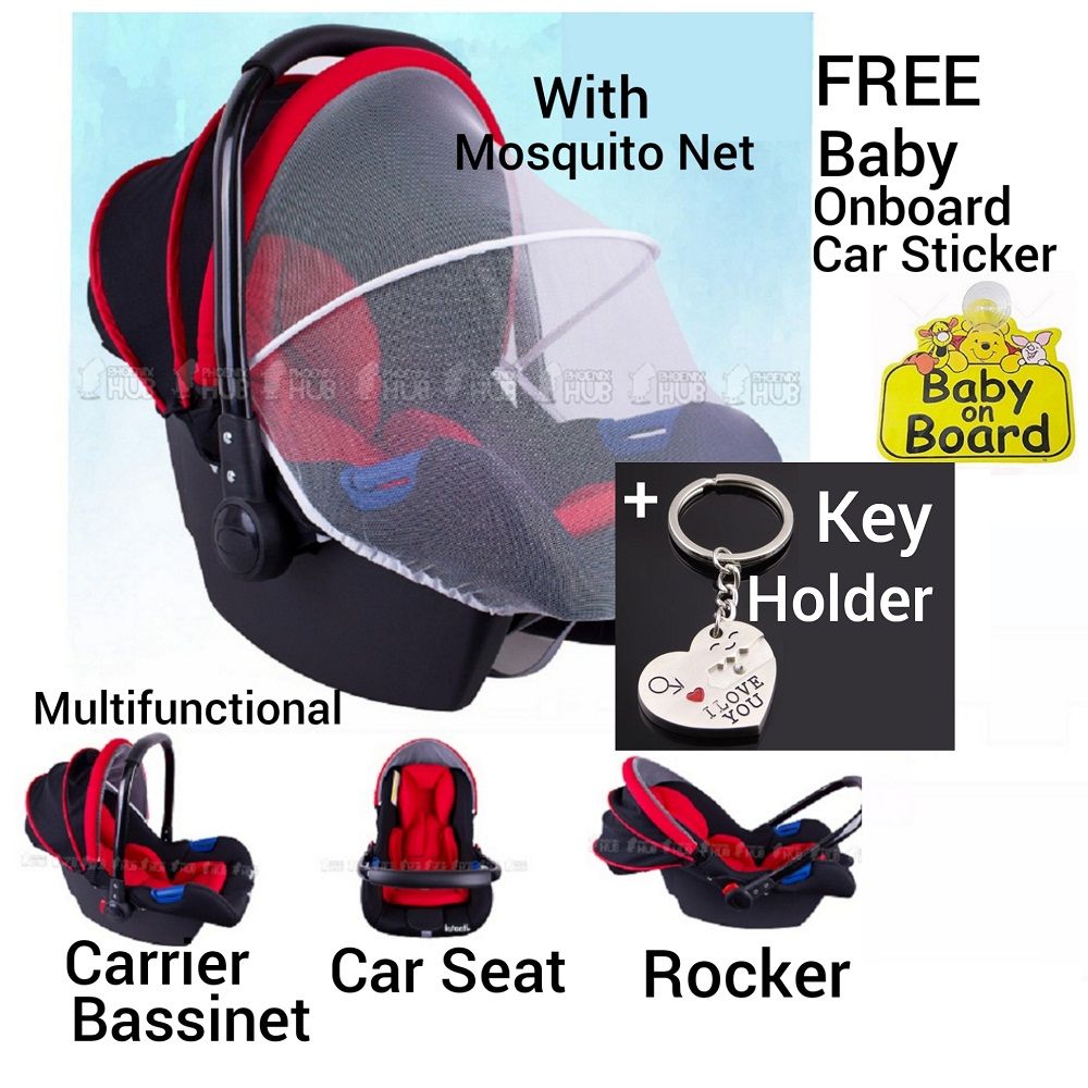 3 In1 Baby Protective & Safety Car Seat/ Carrier Cot & Rocker +Onboard Sticker+Key Holder