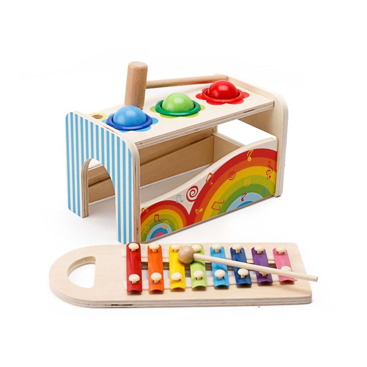 Multifunctional Educational Knock Ball Music Toys  Pound A Ball Toy with Slide Out Xylophone Mallets for Children