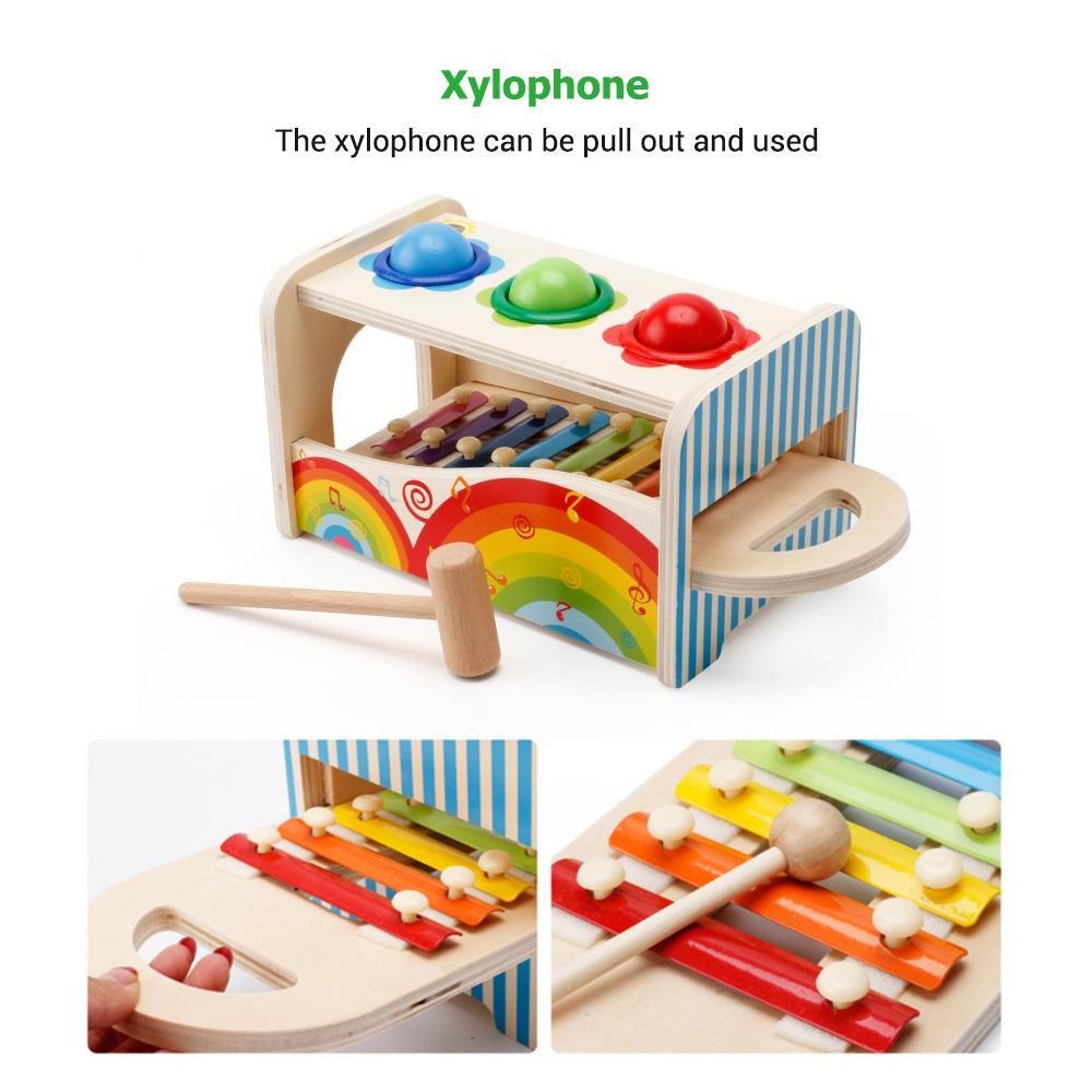 Multifunctional Educational Knock Ball Music Toys  Pound A Ball Toy with Slide Out Xylophone Mallets for Children