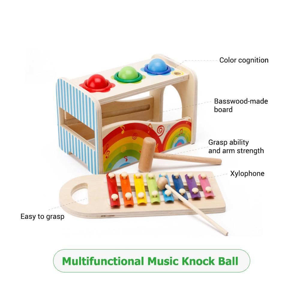 Multifunctional Educational Knock Ball Music Toys  Pound A Ball Toy with Slide Out Xylophone Mallets for Children