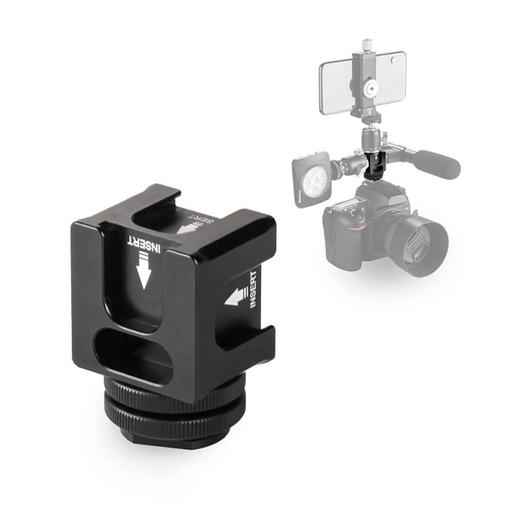 Universal Aluminium Alloy Cold Shoe Camera Mount Adapter with 4 Cold Shoe Mount 1/4 Inch Screw Mount for Microphone LED Video Light Monitors Camera Accessories for Sony Canon Nikon DSLR DV Cameras Flash Bracket