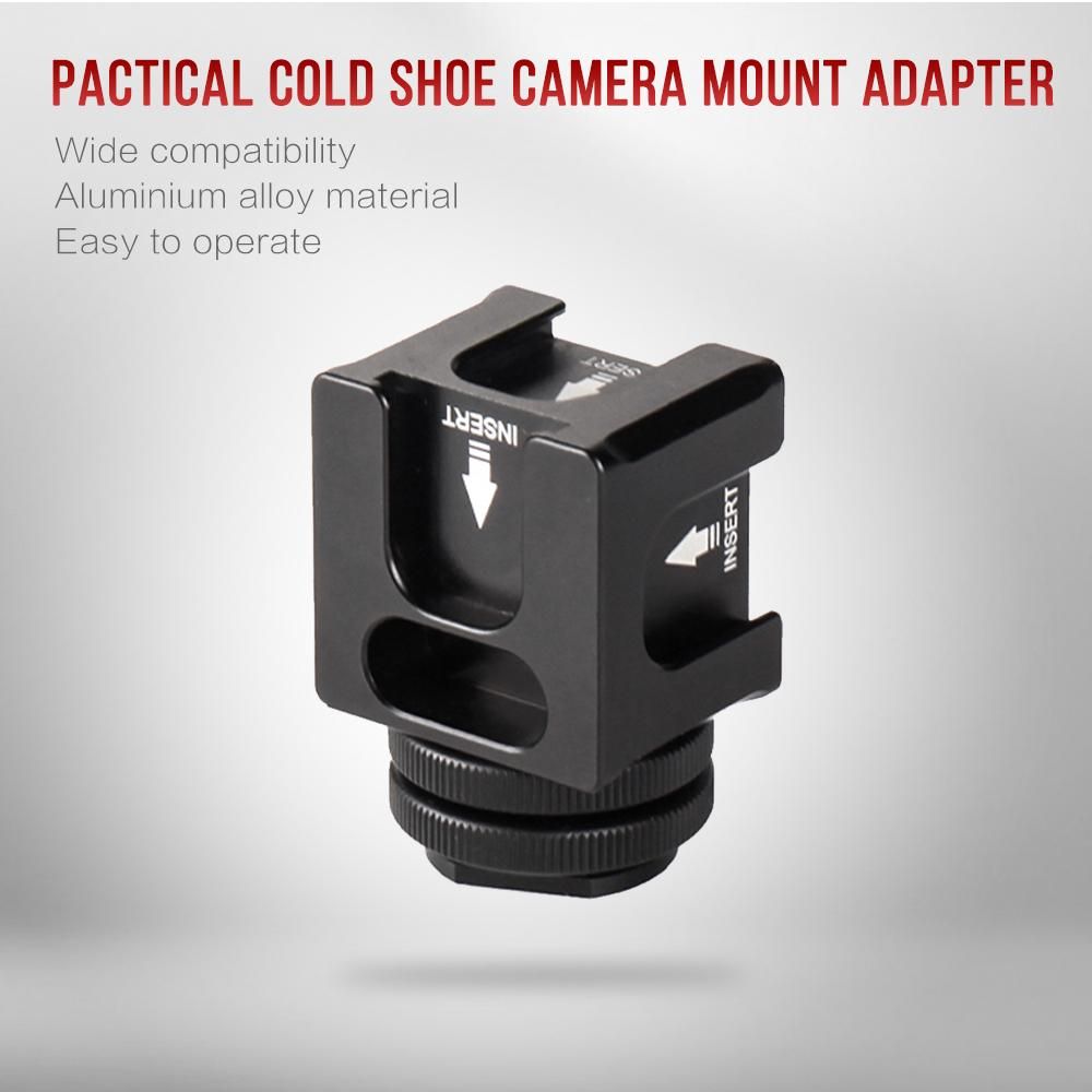 Universal Aluminium Alloy Cold Shoe Camera Mount Adapter with 4 Cold Shoe Mount 1/4 Inch Screw Mount for Microphone LED Video Light Monitors Camera Accessories for Sony Canon Nikon DSLR DV Cameras Flash Bracket