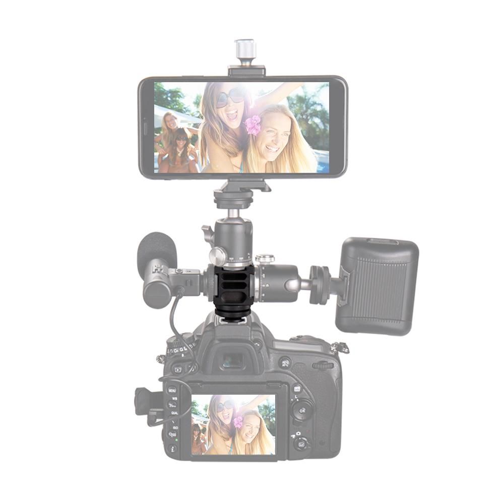 Universal Aluminium Alloy Cold Shoe Camera Mount Adapter with 4 Cold Shoe Mount 1/4 Inch Screw Mount for Microphone LED Video Light Monitors Camera Accessories for Sony Canon Nikon DSLR DV Cameras Flash Bracket