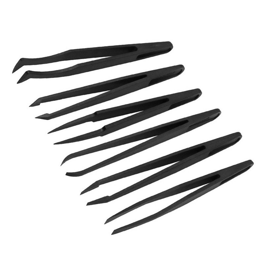8X Anti-Static Carbon Electronic Tweezers Kit ESD Plastic Forceps PCB Repair Set Anti-static Heat-resist Acid-resist Tweezer