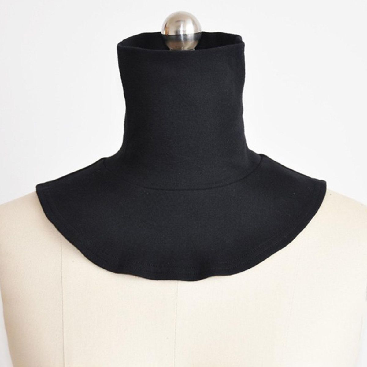 Neck Wrap Turtleneck Solid Color Simple Unisex Fake-Black