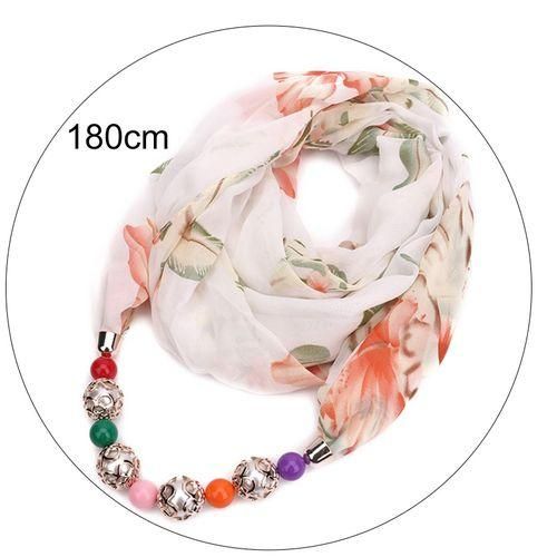 Beads Pendant Floral Print Necklace Scarf Simple-Light Blue