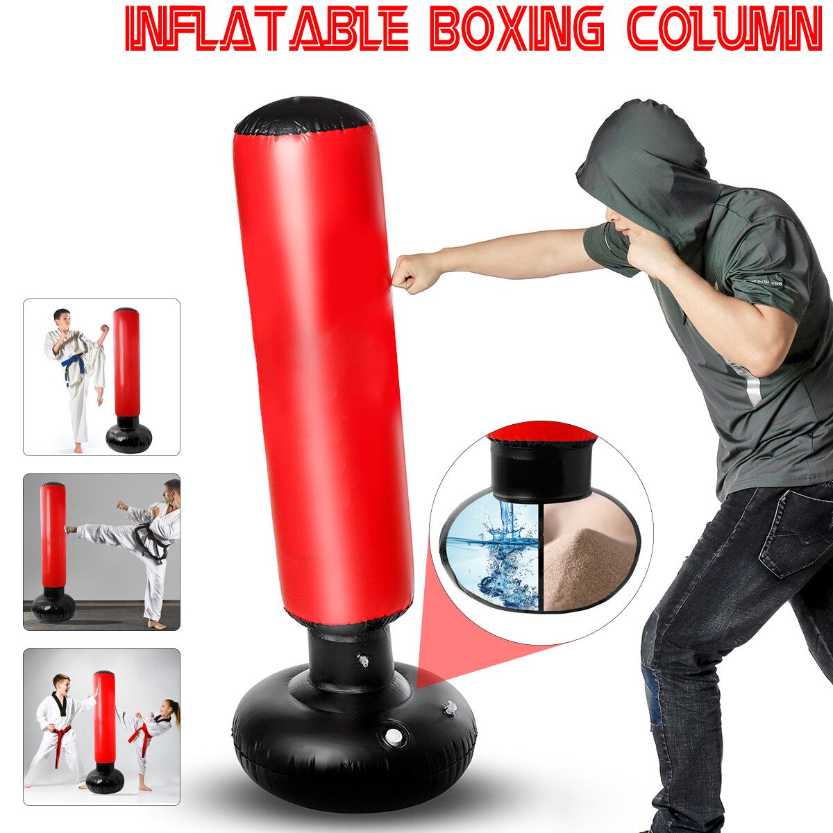 Kids Adults Inflatable Boxing Column Free-Standing Fitness Punching Bag For Practicing Karate Taekwondo Relieve Pent Up Energy