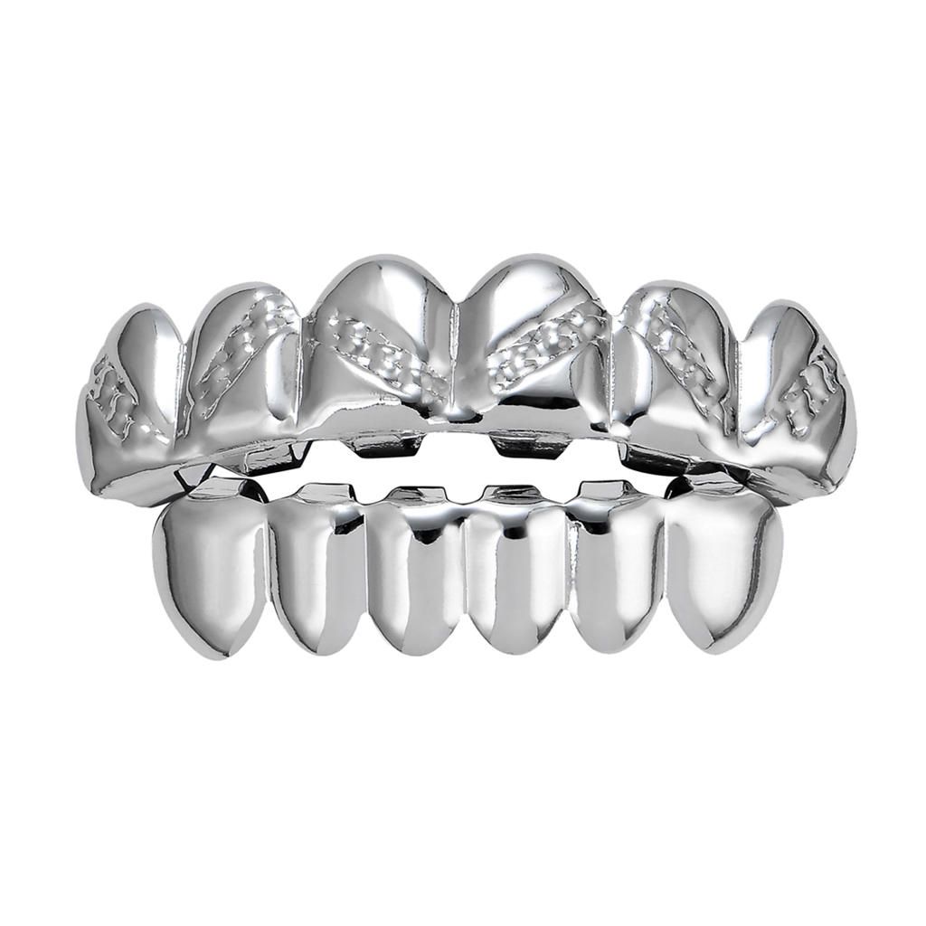 Prettyia   Teeth Grills Top/Bottom Dental Grills Set Cosplay Silver